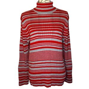 Liz Claiborne Red & Gray Striped Long Sleeve Pullover Turtleneck Sweater 1X EUC